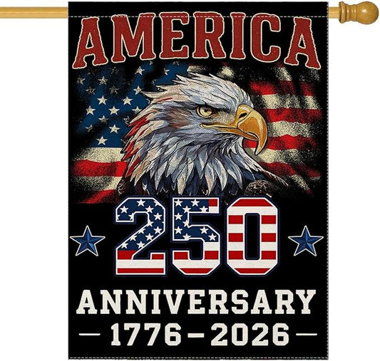 1776-2026 America Garden Flags for Outside, 4th of July 250 Years Anniversary American Patriotic Banner, Blessing United States Yard Merchandise Decoration,12x18 Inch Double-Sided with Bald Eagle