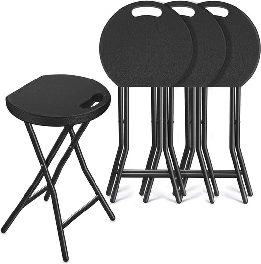 TAVR Furniture Portable Folding Chair with Handle, Heavy Duty Round Fold Stool Chair with 500lbs Capacity for Adults, 18 Inch Foldable Stool for Dorm, Kitchen, Vanity, Church and Outdoor use