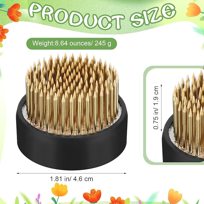 Sliner 8 Pcs 1.81 x 0.75 Inch Floral Frogs Round Brass Flower Holder Japanese Ikebana Vase Floral Frogs Arranger Fixed Tools Pin for Flower Arrangement Home DIY Craft