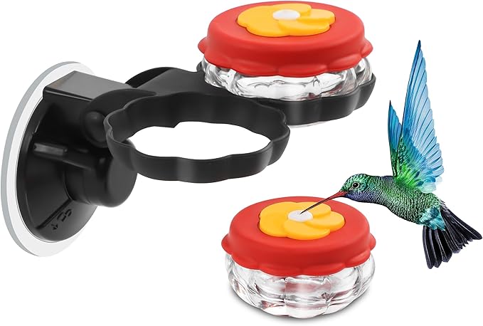 Gbekery Handheld Hummingbird Feeders (Set of 2) with Window Mount Suction Cup, New Upgraded Small Glass Hummingbird Feeder for Outdoors, Mini Window Humming Birds Feeders