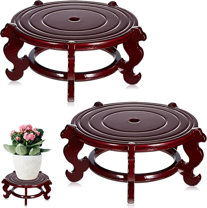 Geetery 2 Pcs 4 to 12 in Wooden Plant Stands Indoor Chinese Oriental Plant Stand for Vase Fishbowl Flower Pot Lamp Redwood Base Vintage Display Rack Decor(10 Inch)