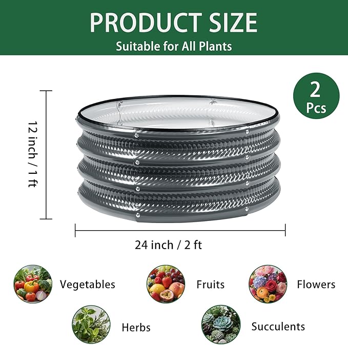 Gartist 2 Pcs 2x2X1 FT Round Galvanized Raised Garden Bed Kit, Black Outdoor Planter Garden Bed, Metal Raised Box for Vegetables, Fruits, Flowers & Herbs