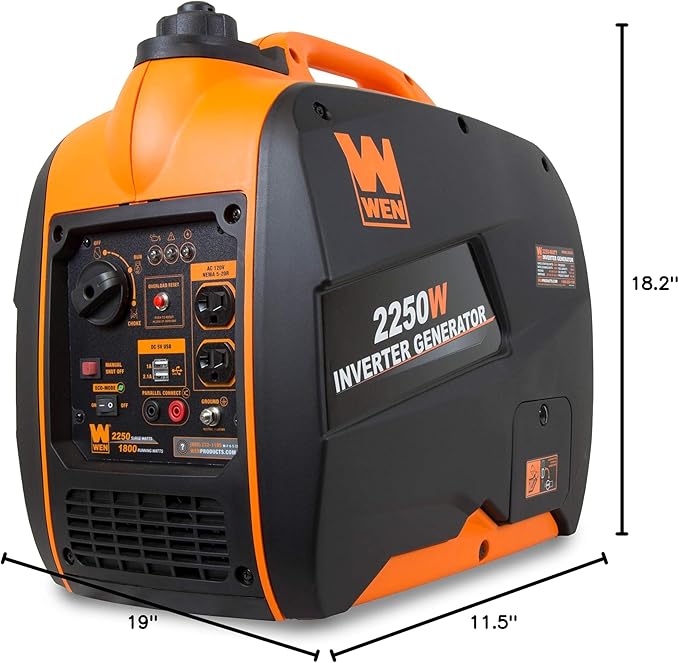 WEN 56225i 2250-Watt Gas Powered Portable Inverter Generator with Fuel Shut-Off, CARB Compliant , Black