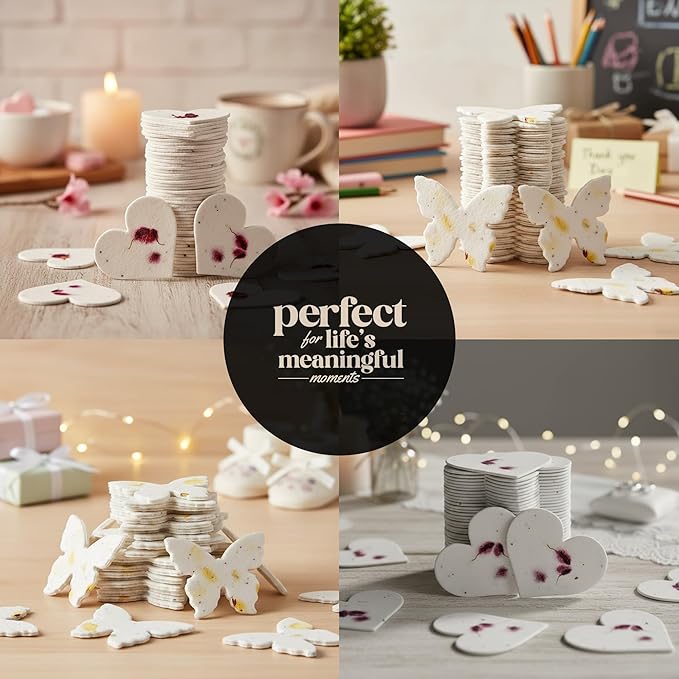 Combo Seed Paper - 24pcs Hearts & 24pcs Butterflies, Writable & Plantable Wildflower Gifts for Mom this Mother’s Day, Use for Shower Favors Weddings, Heart Party Favors or Easter Decorations