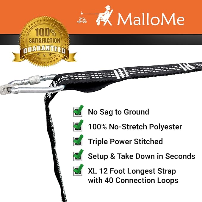 MalloMe Tree Swing Straps & Hammock Straps for Trees – Multi-Purpose Hanging Kit, Heavy Duty Adjustable Tree Strap for Hammocks, Swings & Outdoor Use, Safe for Branch or Between 2 Trees