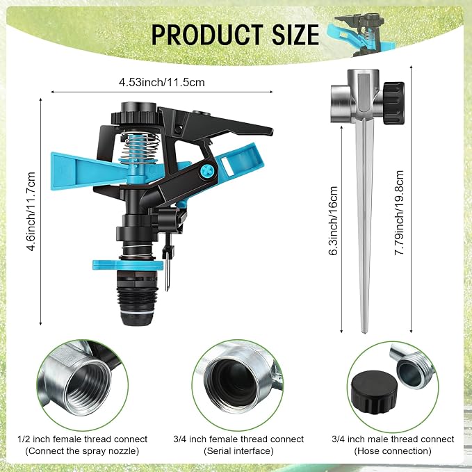 9 Pack Lawn Sprinklers for Yard Bulk Heavy Duty Water Sprinkler Head Adjustable 360 Degree Rotating Water Sprinklers Above Ground for Lawn Garden Flower Grass Irrigation Playtime