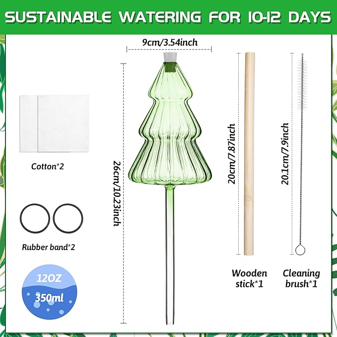 12 oz Large Plant Watering Globes, Glass Self Watering Globes, Unique Christmas Tree Self Watering Planter Insert, Vacation Plant Watering Devices, Automatic Watering Bulbs (Large-2 Pack)