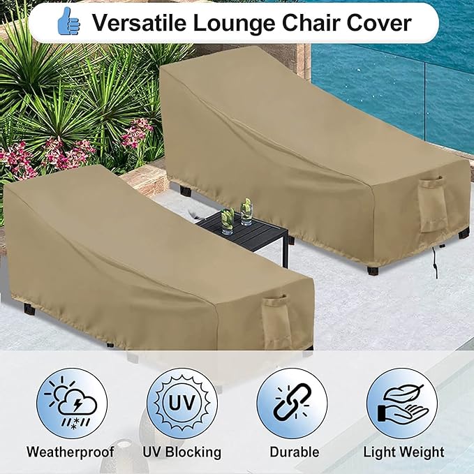 OutdoorLines Outdoor Waterproof Patio Chaise Lounge Chair Cover - UV Resistant Lounger Covers Heavy Duty Weatherproof Patio Sofa Furniture Covers, 2 Packs, 64Wx28Dx30H Inches, Camel