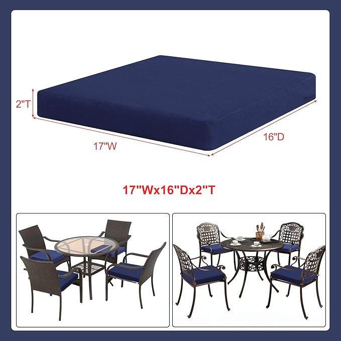 Favoyard Outdoor Chair Cushion Set of 4 Rainproof & Color Fade Resistant 17 x 16 x 2 in Square Corner Patio Furniture Cushions with Waterproof Hidden Zipper Attach Ties for Dining Table Chairs Seats