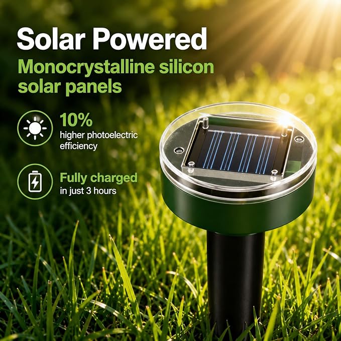 Ultrasonic Mole Repellent Solar Powered, 10 Pack | Mole, Gopher & Vole Repellent, Sonic Burrowing Pest Control, Snake & Groundhog Repellent, Pet Friendly, Outdoor Waterproof