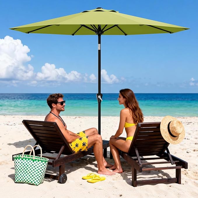 GarveeLife 9FT Umbrella Outdoor Patio, Table Umbrella with Push Button Tilt and Crank, 8 Sturdy Ribs Waterproof UV Protection for Garden, Pool, Deck, Backyard, Market (Fruit Green)