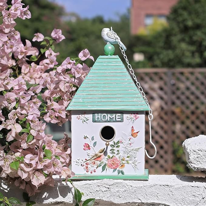 Vintage Hanging Birdhouses for Outdoors Metal Bird Houses for Outside Unique Bird Nest for Bluebird Wren Chickadee Sparrow Bird Nest Box for Garden Patio