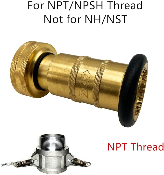 SAFBY Fire Hose Nozzle Brass Fire Equipment Spray Jet Fog (1.5" NPT/NPSH)