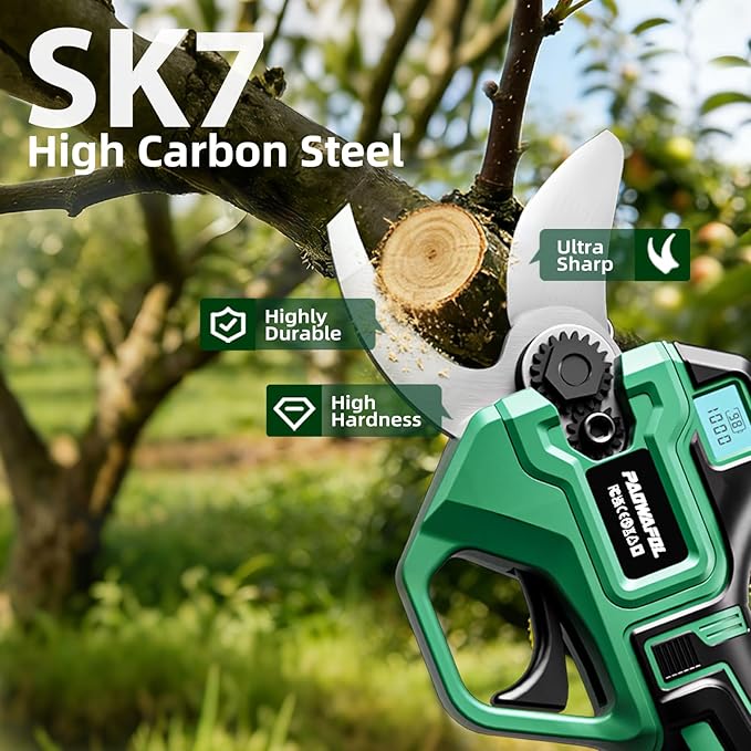 2.5" Cutting Diameter, 15FT Reach, 2-in-1 Pole Electric Pruning Shears - Brushless Motor, 21V Dual 4.0Ah Batteries, Extra SK7 Blade, Stainless Steel Pole, 2 Modes Adjustable for Tree & Flower
