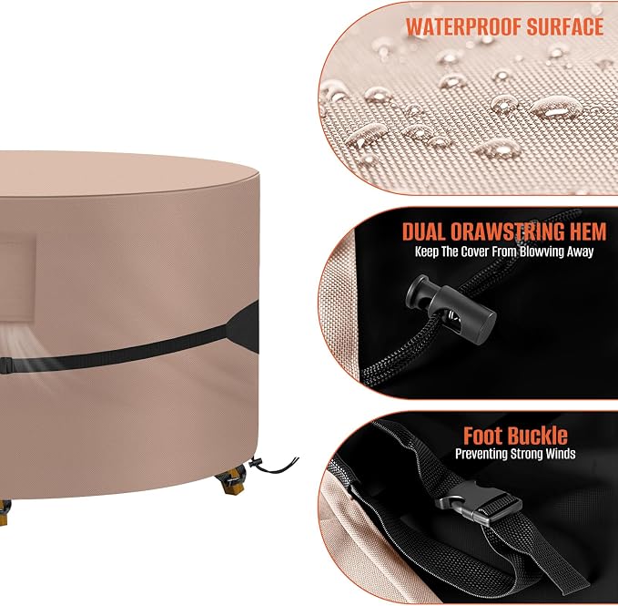Kovshuiwe Round Patio Table Cover 84" DIAx28 H, 600D Waterproof, Khaki | 600D Tear Resistant for Outdoor Dining Table and Chairs 84 inch