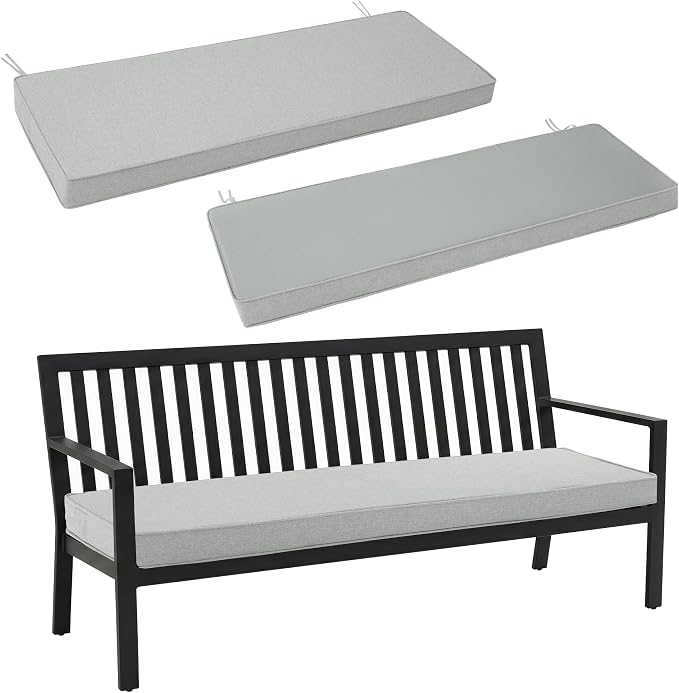 Outdoor Bench Cushion, Water-Resistant & Fade-Resistant, Porch Swing Cushions with Ties, Patio Furniture Seat Pads for Entryway Settee, Removable Cover Non-Slip Bottom, 36 x 14 Inch, Light Grey