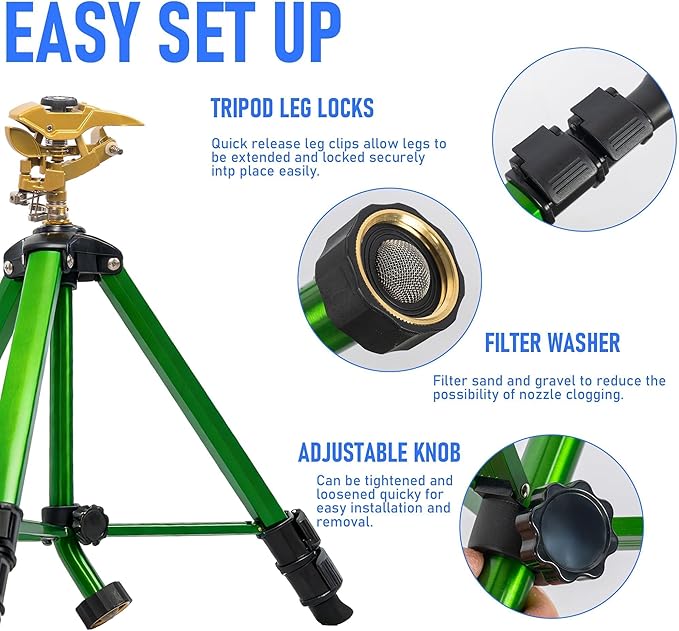 Hourleey 2 Pack Impact Sprinkler on Tripod, Rotating Water Sprinklers for Yard Lawn and Garden, Heavy Duty 360 Degree Irrigation Sprinkler with Zinc Head and 3/4" Connector for Outdoor