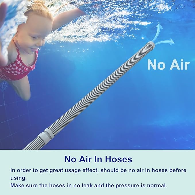 Poolvio Pool Vacuum Hose 33 Feet (10 x 40 Inch), 1.5 Inch Cuffs, Compatible with Most Inground Pool Automatic Cleaners, Gray