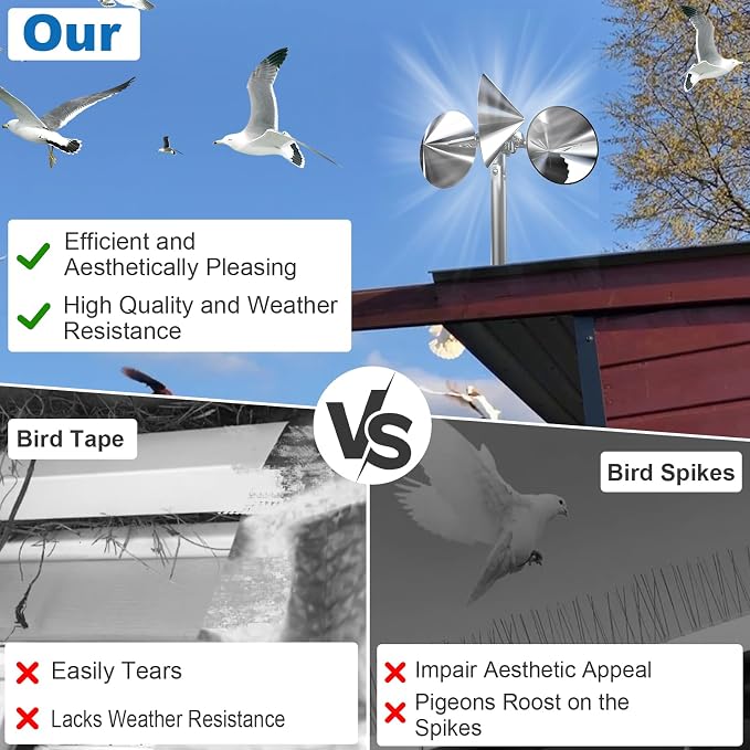 2 Pack Bird Reflectors Spinning Wind Powered, Bird Scare Reflective Device Keep Bird Pigeon Woodpeckers and Sparrows Away for Outdoor Patio, Yard, Garden, Rooftop and Vegetable Gardens