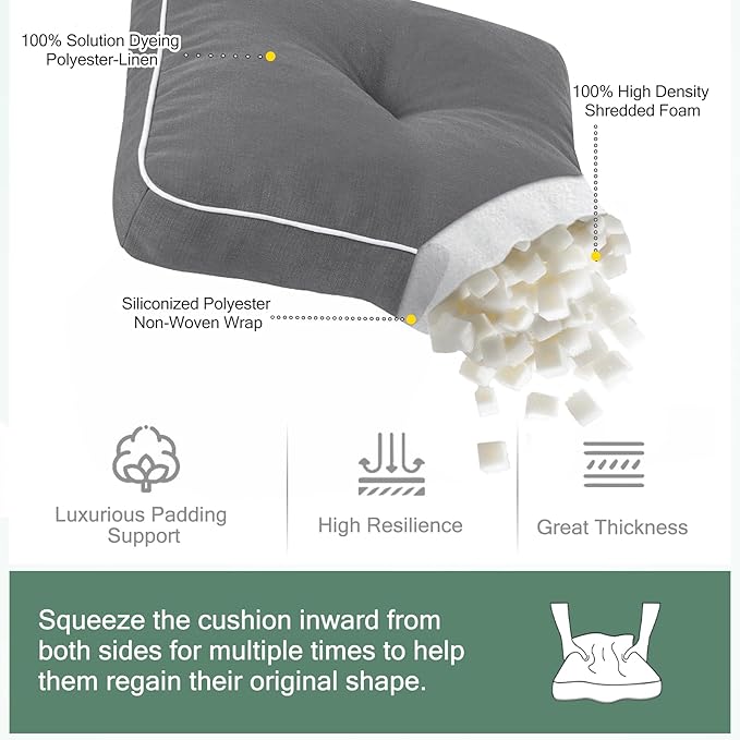 Favoyard Outdoor Rocking Chair Cushion 17 × 17 Inch Water Resistant & 3-Year Color Fastness Patio Chairs Cushions for Rockers Furniture, Set of Seat & Back Thick Tufted Cushion with Tie Straps, Grey
