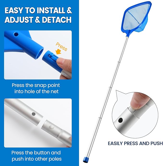 Tavaleu Pool Skimmer Net,Deep Pool Leaf Net with Reinforced Frame, Large Capacity Rake Net for Cleaning, Debris Pickup Removal