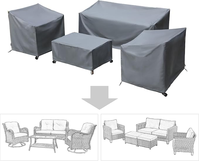 Patio Furniture Covers,Outdoor Furniture Cover Waterproof,Patio Furniture Set Covers for 4 Piece Outdoor Conversation Set,Patio Covers Set X-Large (Grey)