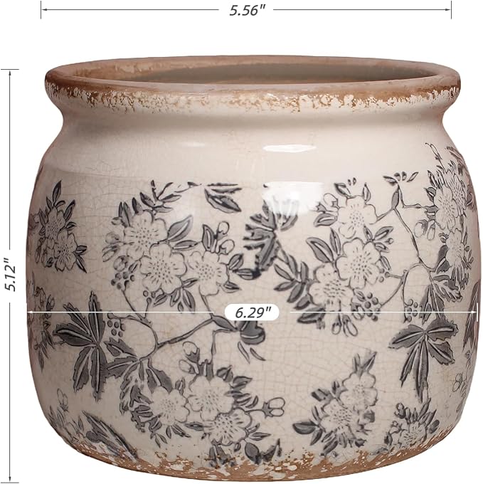Xiaan Jiaju Ceramic Planters for Indoor Plants, Plant Pots with Drainage Hole, 6.29in. Flower Pots for Indoor Plants, Vintage Planters & Succulent Pots, Crackle Glaze Finish Plant Pots, Rustic Grey