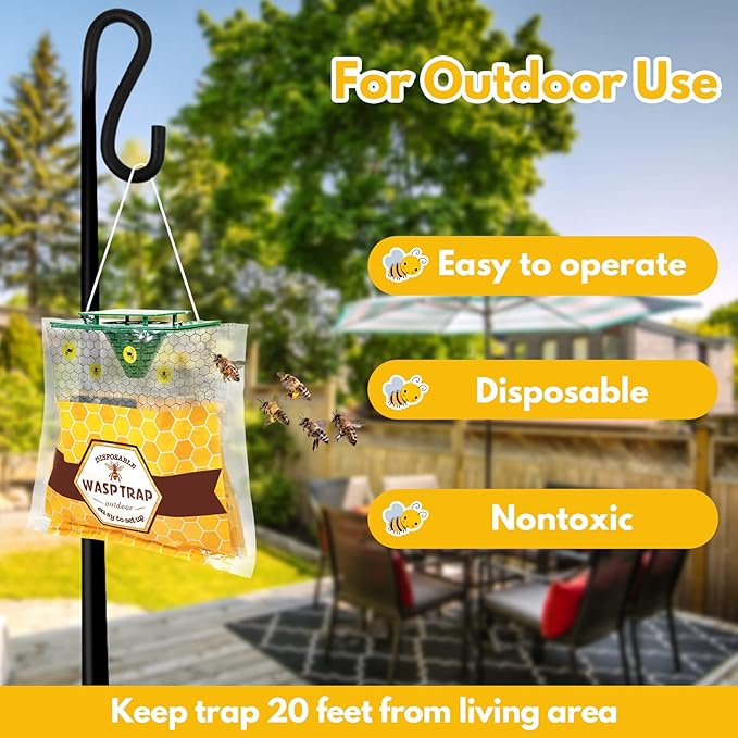 8 Pack Disposable Wasp Traps Outdoor Hanging Bag Yellow Jacket Trap Carpenter Bee Traps for Outside Wasp Killers for Garden
