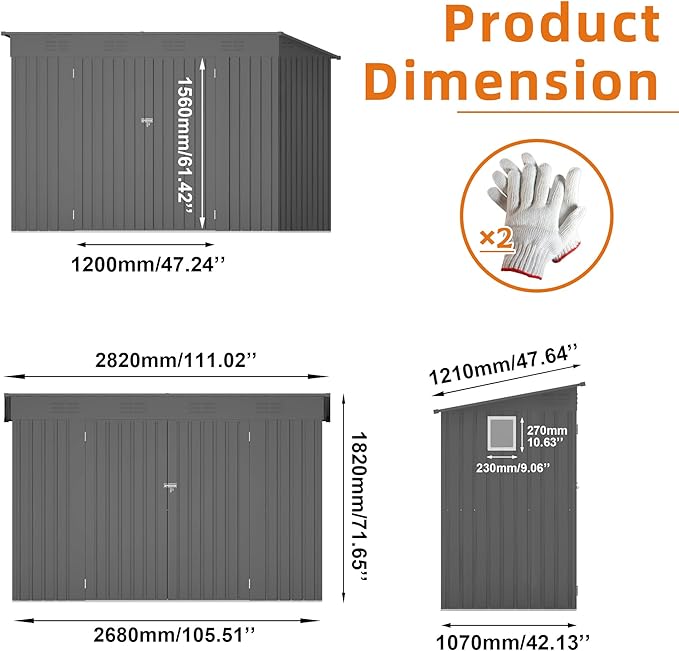 Outdoor Metal Storage Shed, Galvanized Steel Garden Shed with Sloped Roof & Vents, Waterproof Rust-Resistant Backyard Tool Shed for Patio Lawn Garden Trash Can Storage, Easy Assembly