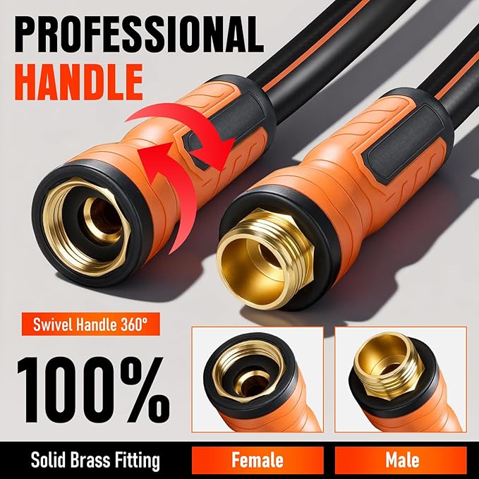 Garden Hose 25 ft x 5/8", NON-EXPANDING Flexible Water Hose, Kink Resistant Lightweight Hybrid Hose-Black Orange