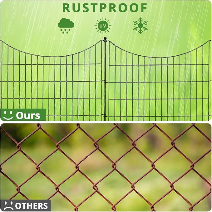 10 Panels No Dig Decorative Outdoor Garden Fence for Yard, 32 in(H) X 23.6 ft(L) Animal Barrier Fencing Rustproof Metal Wire Border for Dog, Rabbits, Landscape Temporary Defense with 11PCS Stakes