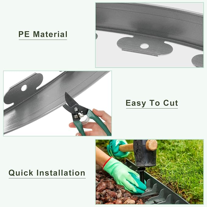 uxcell Landscape Edging, 1Pcs 100FT x 2" - Garden Edging Kit with 93 Stakes, Landscape Edging Border for Garden Lawn Flower Bed Yard Grass (Grey)