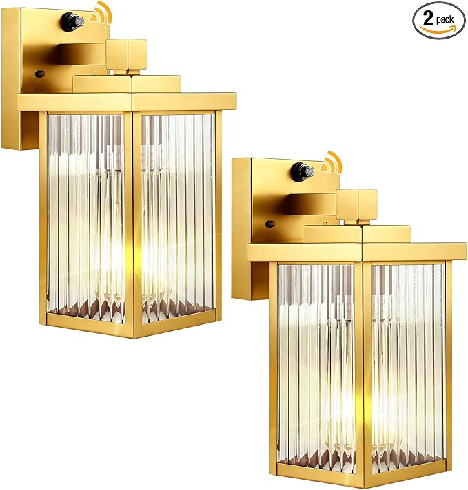 2 Pack Dusk to Dawn Outdoor Lighting, Waterproof Outdoor Porch Light with Tempered Glass, Outdoor Light Fixture for House Exterior Front Door Garage Patio (Gold Color)