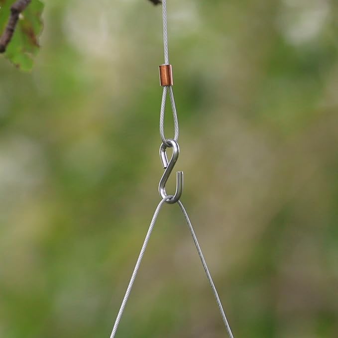 Songbird Essentials Hanging Cable Tree Limb Protector with S Hook - Steel Cable with Silicone Sleeve - Protects Tree Limbs from Heavy Bird Feeders and Decorations - 18 Inch Cable