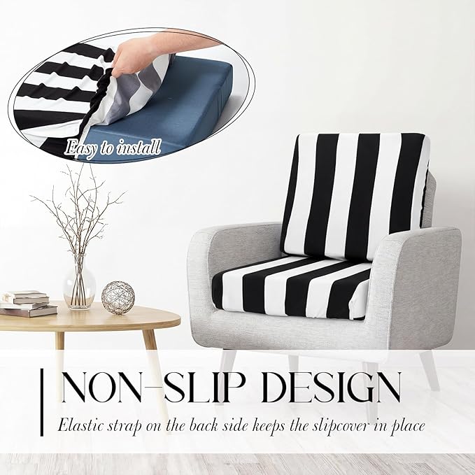 Newwiee 12 Pcs Patio Stretch Outdoor Cushion Covers Sofa Couch Cover Replacement Couch Slipcover Sofa Seat Chair Porch Patio Furniture Protector, Flexibility Washable (Black White,Stripes)