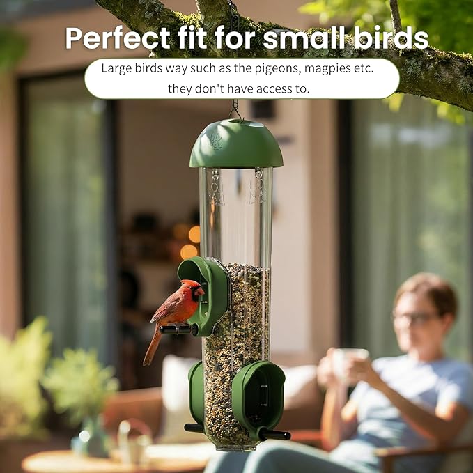 LONA Bird Feeders for Outdoors, Tube Feeder Weatherproof with Multiple Hanging Methods, Wild Bird Feeding Silo for Outside, 3 Port