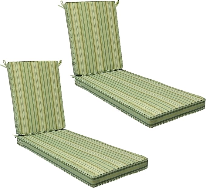 AAAAAcessories Outdoor Chaise Lounge Cushions, Fade-Resistant, Waterproof Patio Furniture Replacement Cushions, 80" x 26" x 3", Set of 2, Mossy Forest Stripe