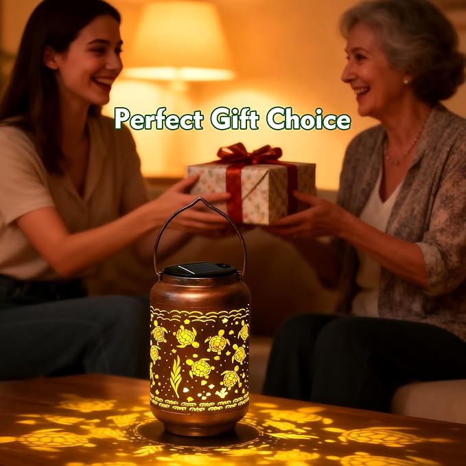 HONGLAND Sea Turtle Solar Lanterns Outdoor Waterproof Hanging Garden Decor, Gifts for Mom Grandma Women, Solar Lights Metal LED with Shepherd Hook for Patio Yard Porch Lawn
