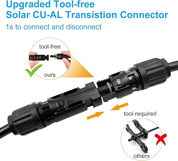8AWG Solar Copper Aluminum Transition Connectors, IP67 Waterproof 1500V 40A, Male and Female Plug for Solar Cable (CU-AL, 5pairs)