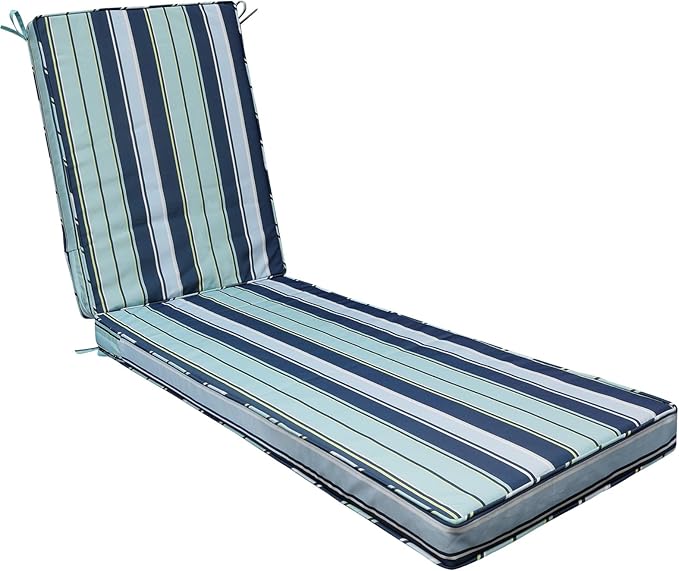AAAAAcessories Outdoor Chaise Lounge Cushions, Fade-Resistant, Waterproof Patio Furniture Replacement Cushions, 78" x 25" x 3", Ash Teal Seaside Stripe
