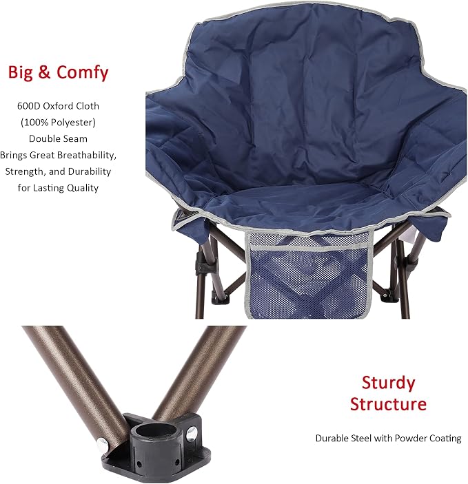 SUNNYFEEL Oversized Camping Chair Heavy Duty Folding Moon Chair Large Sofa Chair for Adults 500 LBS Portable Camp Lawn Chair with Storage Bag for Beach, Trip, Lawn, Outdoor Camp for Adults & Carry Bag