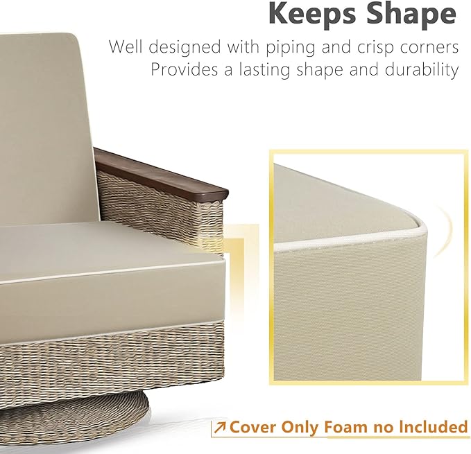 Porch Shield Outdoor Cushion Slipcovers Set 4 Waterproof Fade Resistant Patio Chair Seat Cushion Covers 20 x 18 x 4 inch, Beige