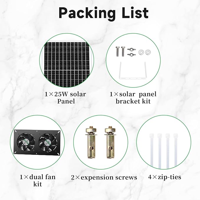 blessny 25W Solar 2 Fan Kit for Outdoor Greenhouse, Solar Powered Vent Exhaust Ventilation Fan for Chicken Coop, Shed Air Circulation, 14.7 Ft Long Cord with IP65 Weatherproof Rate