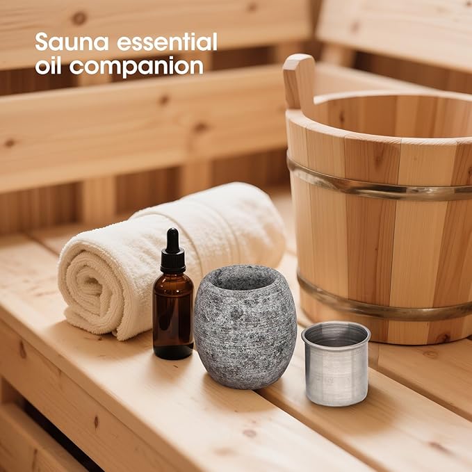 Sauna Aromatherapy Stone, Sauna Essential Oil Diffuser, Natural Rock with Stainless Steel Bowl for Essential Oils, Spa Accessories