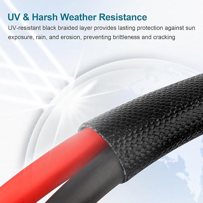 8AWG Solar Cable - 30FT Solar Panel Extension Cord 8 Gauge PV Wire with Flame Retardant Protective Sleeving Female & Male Waterproof Connector for RV, Photovoltaic Systems, Solar Panels (30 Feet)
