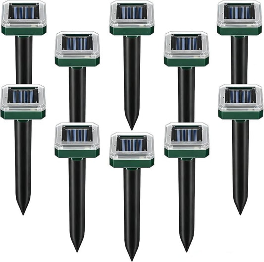 Solar Powered Mole Repellent Stakes, 10 Pack Round Design – Ultrasonic Outdoor Pest Deterrent for Voles, Groundhogs, Snakes & Chipmunks, Waterproof Lawn & Garden Control, Pet Safe