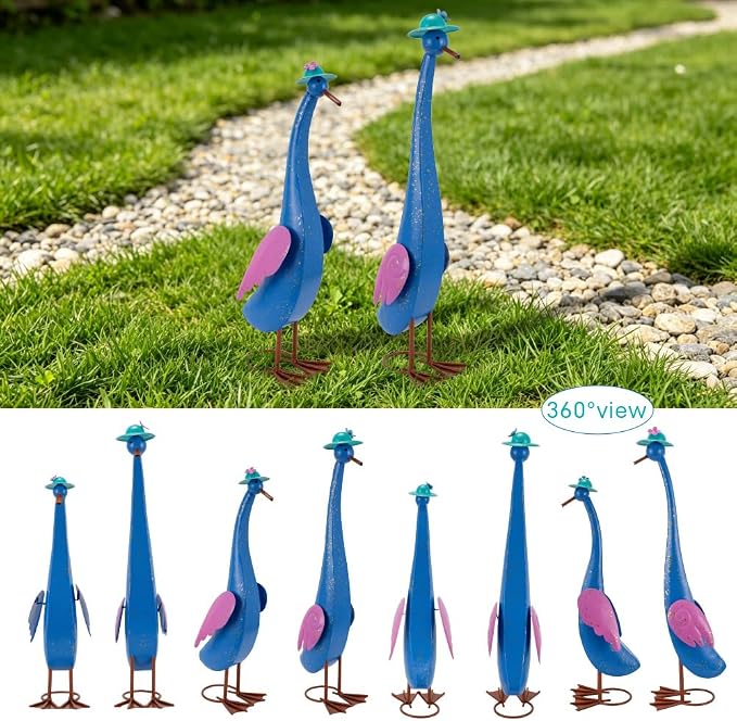 22" Duck Garden Statue Set of 2 Metal Ducks | Outdoor Decor Porch Animal Figurine Yard Art Sculptures Rustproof Lawn Ornament for Outside Patio Backyard Decorations