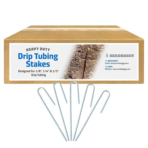 Sandbaggy DRIP TUBING Stakes Landscape Staples | 5 inch Length | Drip Anchors | Landscape Pins | Lawn Nails | Garden Stakes | Hold Drip Tubing Up to 1/4" Diameter | 14-Gauge Standard | Pack of 500