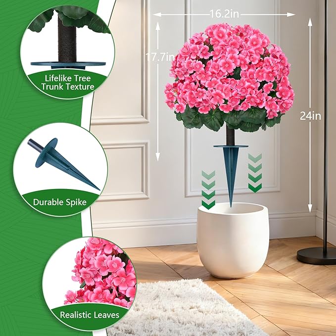 Grooy Artificial Plants Flowers Topiary Ball for Outdoor, 2 Pack Fake Silk Crabapple Flower Plant Bushes, UV Resistant Realistic Plants Shurbs for Outside,Front Porch,Patio,Yard(Pink)