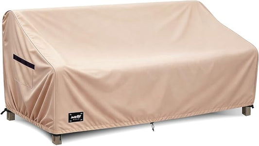 JinHrtoyi 2-Seater Patio Loveseat Cover, 60Wx38Dx35H inches Outdoor Furniture Covers Waterproof,100% Waterproof Heavy Duty Patio Furniture Covers,Light Brown Minimalism Style Outdoor Sofa Cover